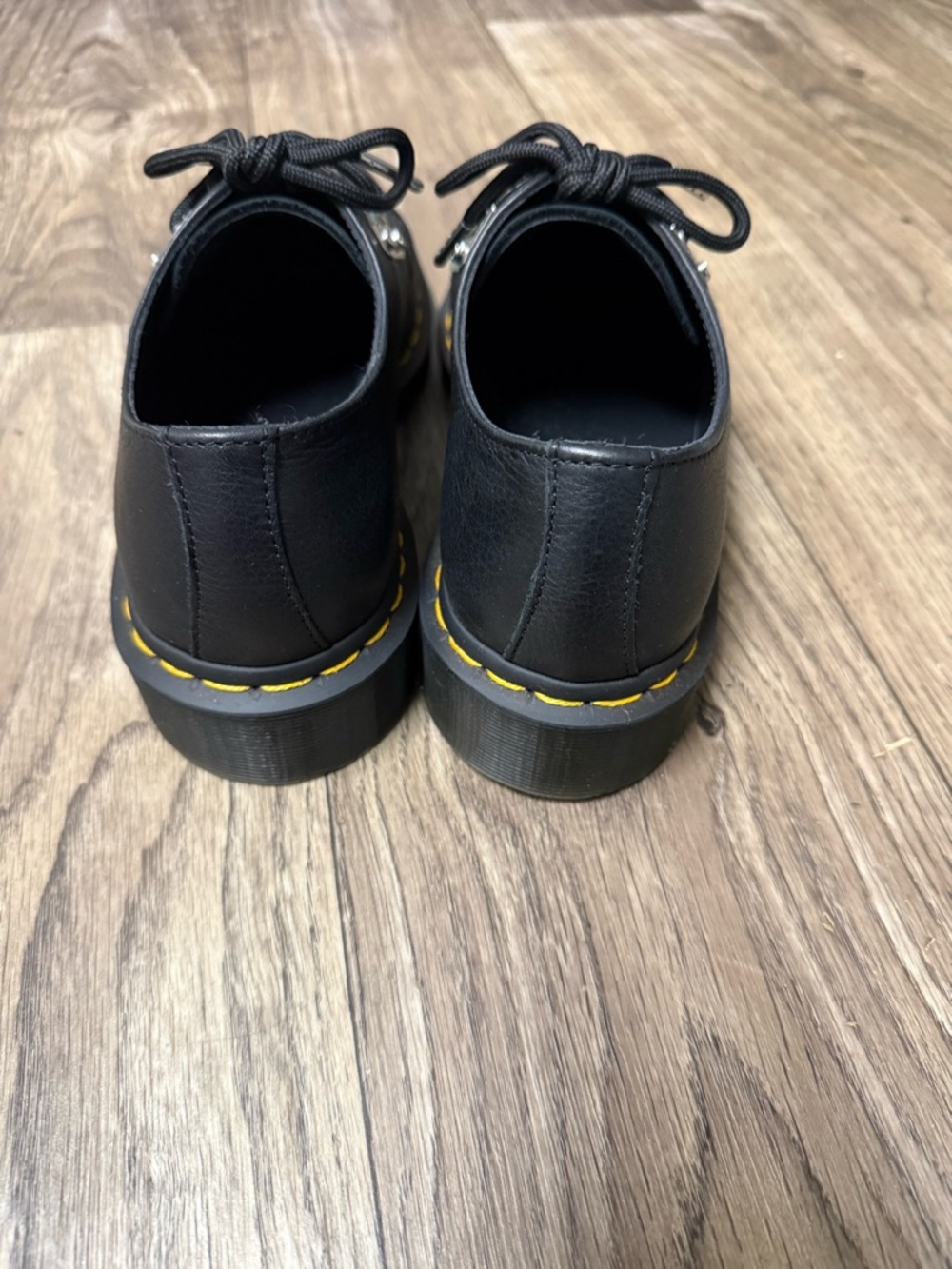 Dr. Martens Black Leather Derby Shoes with Yellow Stitching - Picture 4 of 6